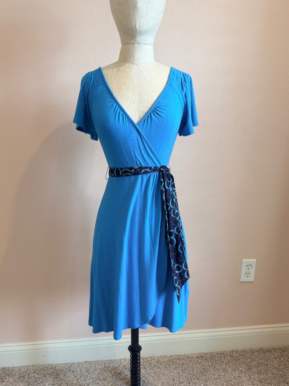 Banana Republic Bright Blue Faux Wrap Short Sleeve Dress Size PXS